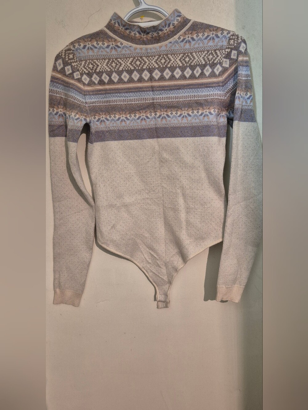 Free People Fair Isle  Winter Warmer Bodysuit Sweater in Cream, Taupe  Sz S